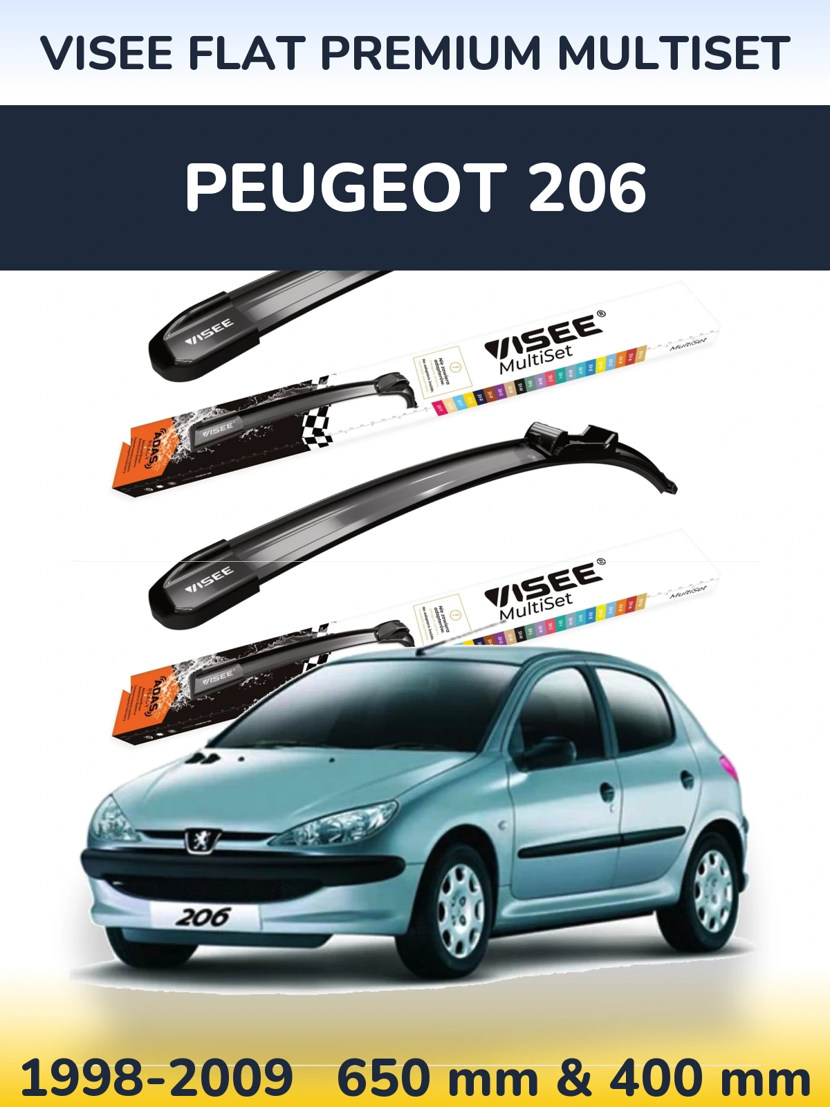 Ștergătoare VISEE FLAT PREMIUM MultiSet pentru Peugeot 206