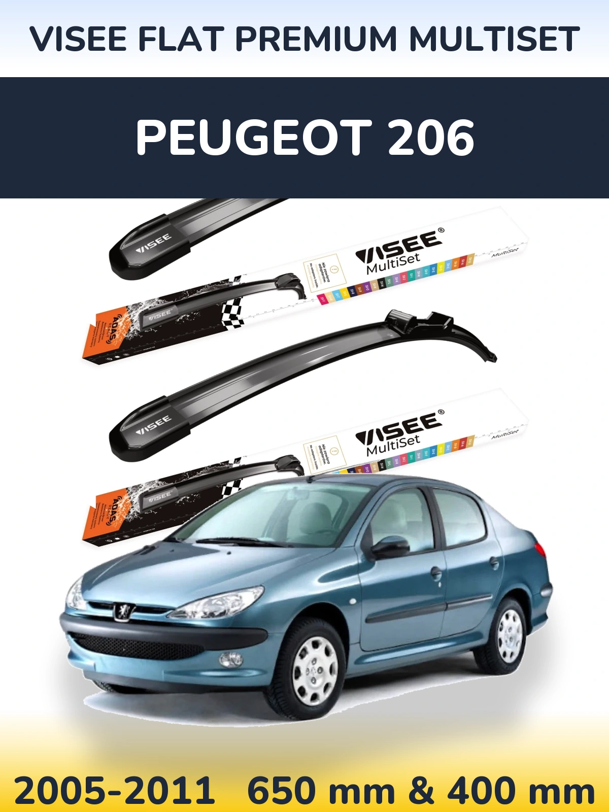 Ștergătoare VISEE FLAT PREMIUM MultiSet pentru Peugeot 206