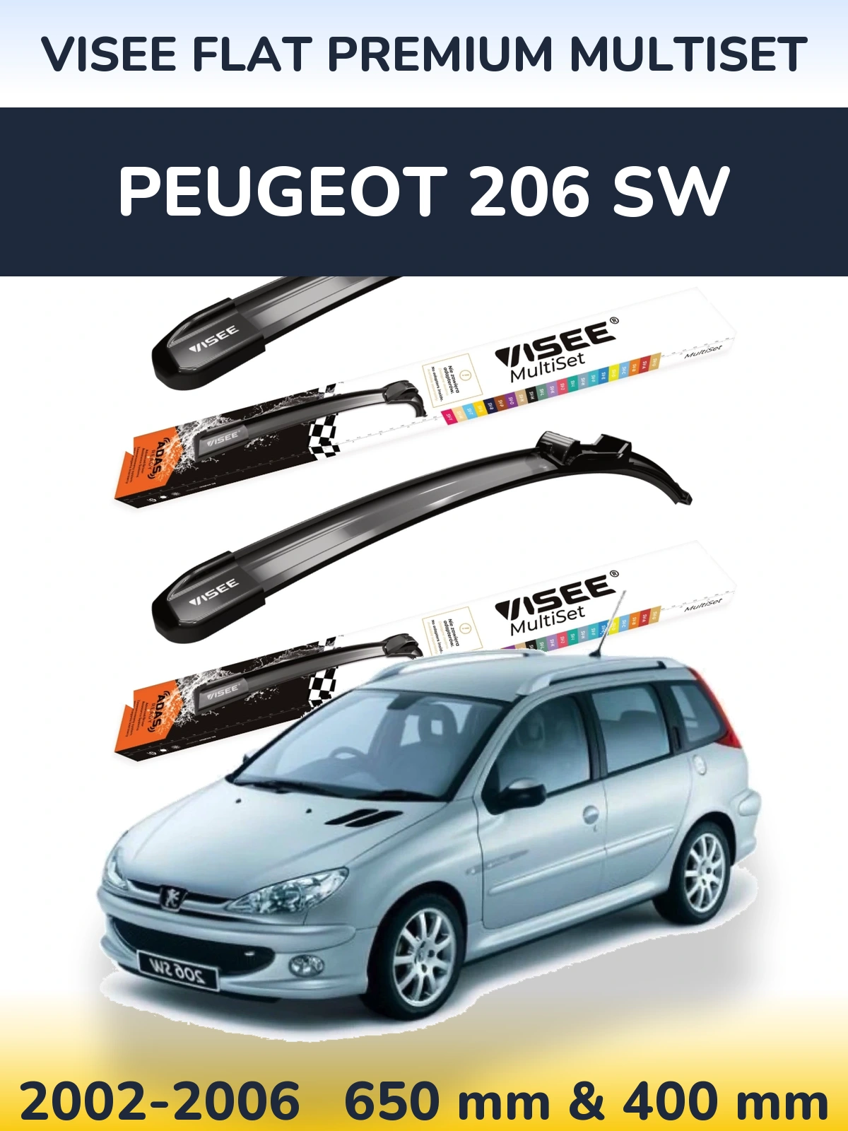 Ștergătoare VISEE FLAT PREMIUM MultiSet pentru Peugeot 206 SW