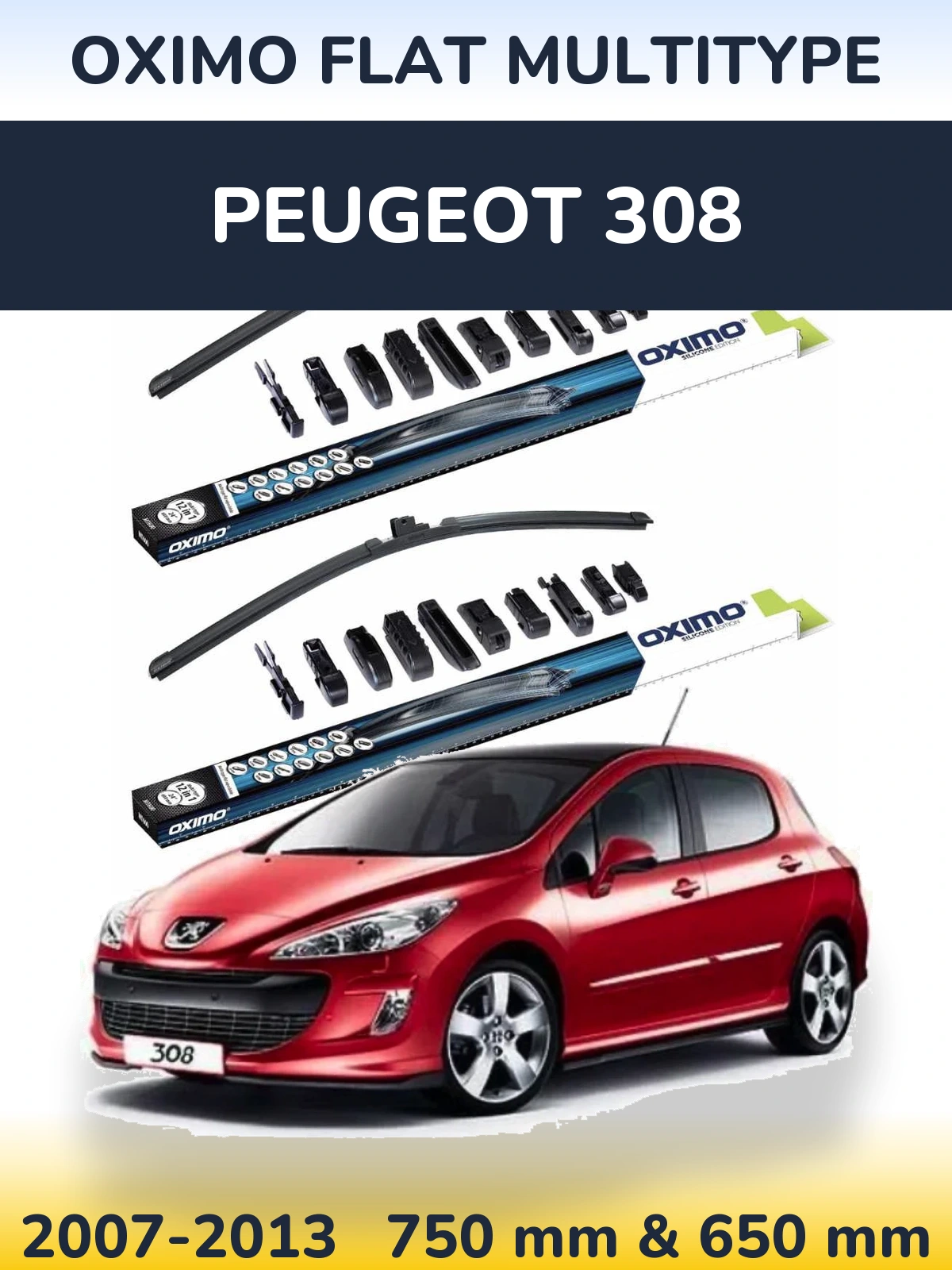 Комплект передних дворников Oximo Flat MultiТипe 750 & 650 мм для Peugeot 308 2007-2013
