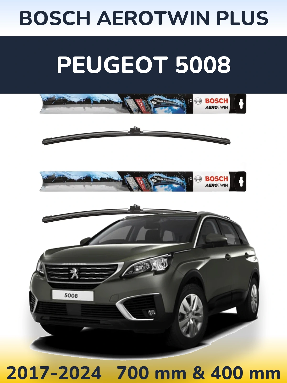 Комплект передних дворников BOSCH AeroTwin Plus 700 & 400 мм для Peugeot 5008 2017-2024