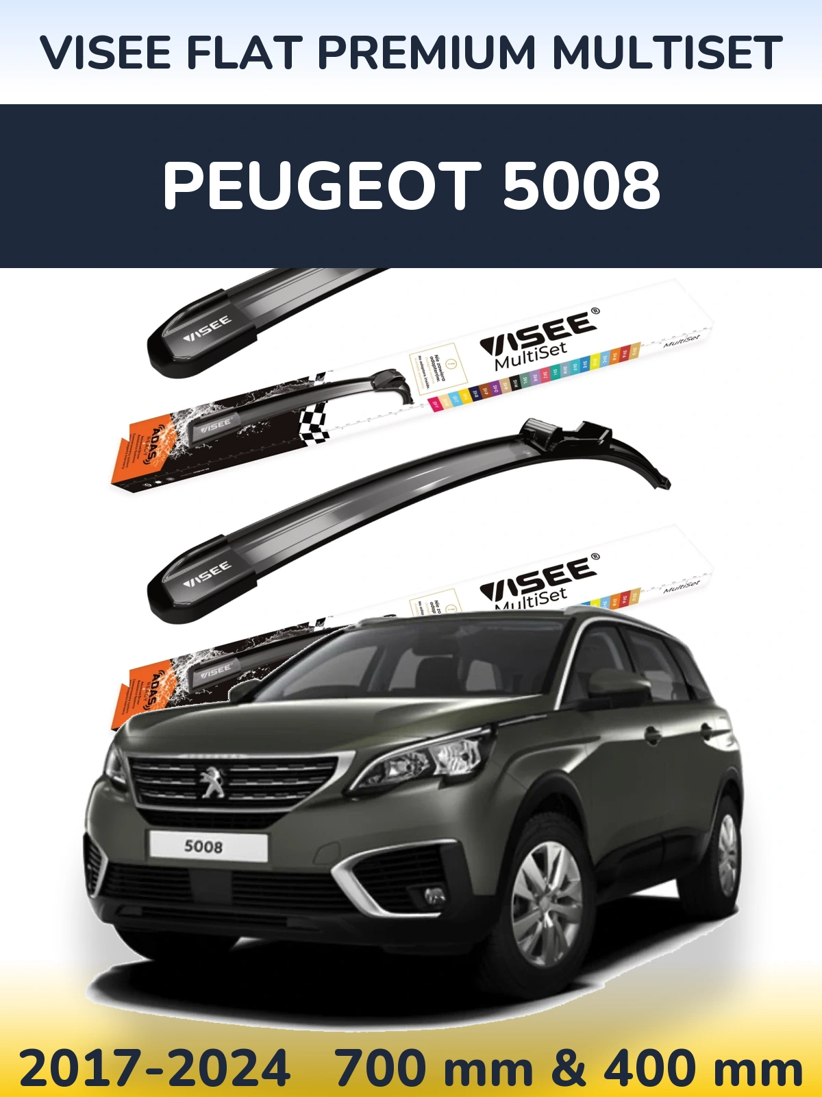 Front wiper blade set VISEE FLAT PREMIUM MultiSet 700 & 400 mm for Peugeot 5008 2017-2024