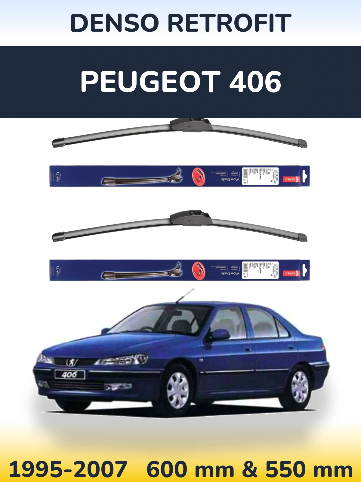 Комплект передних дворников Denso Retrofit 600 & 550 мм для Peugeot 406 1995-2007