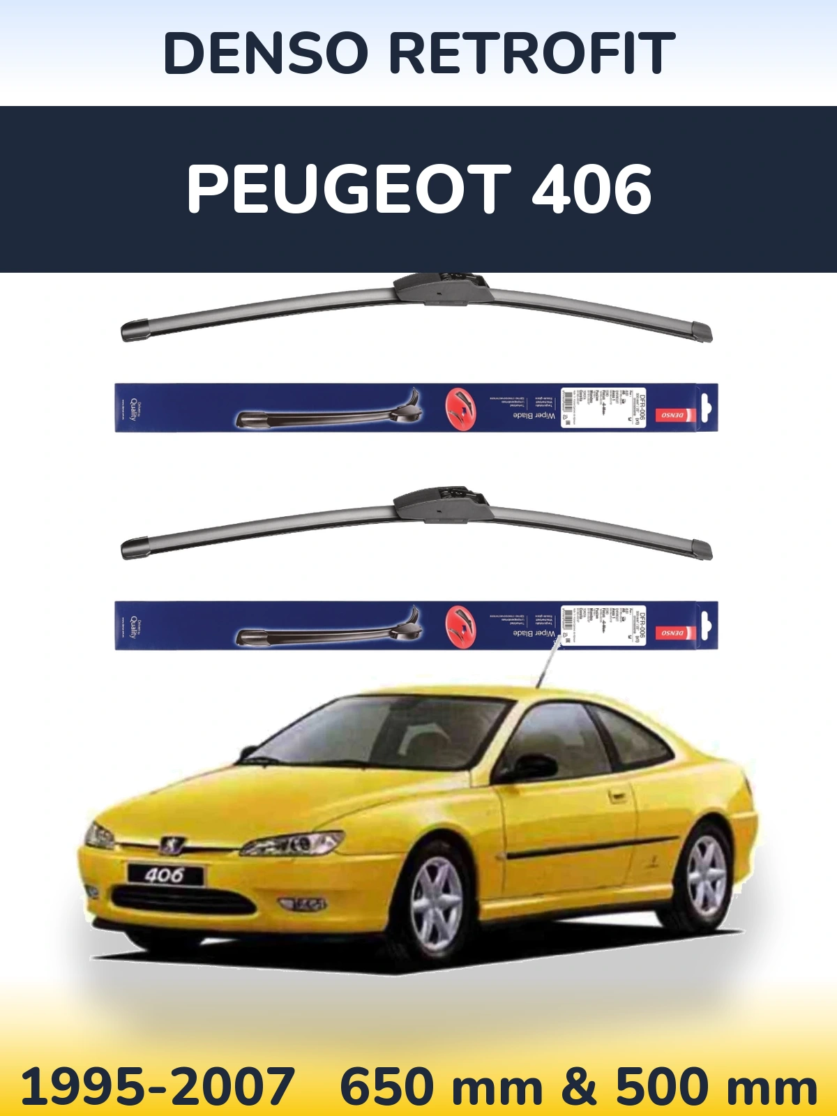Комплект передних дворников Denso Retrofit 650 & 500 мм для Peugeot 406 1995-2007