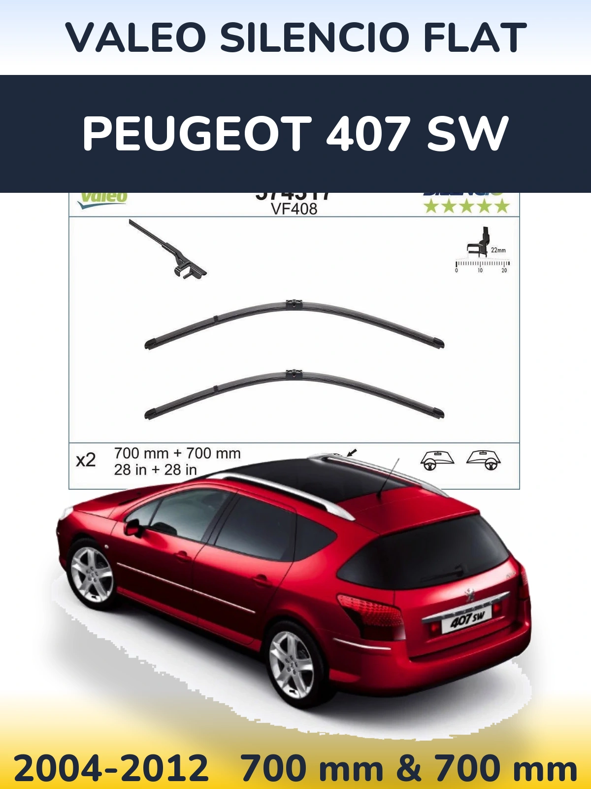 Ștergătoare Valeo Silencio Flat pentru Peugeot 407 SW