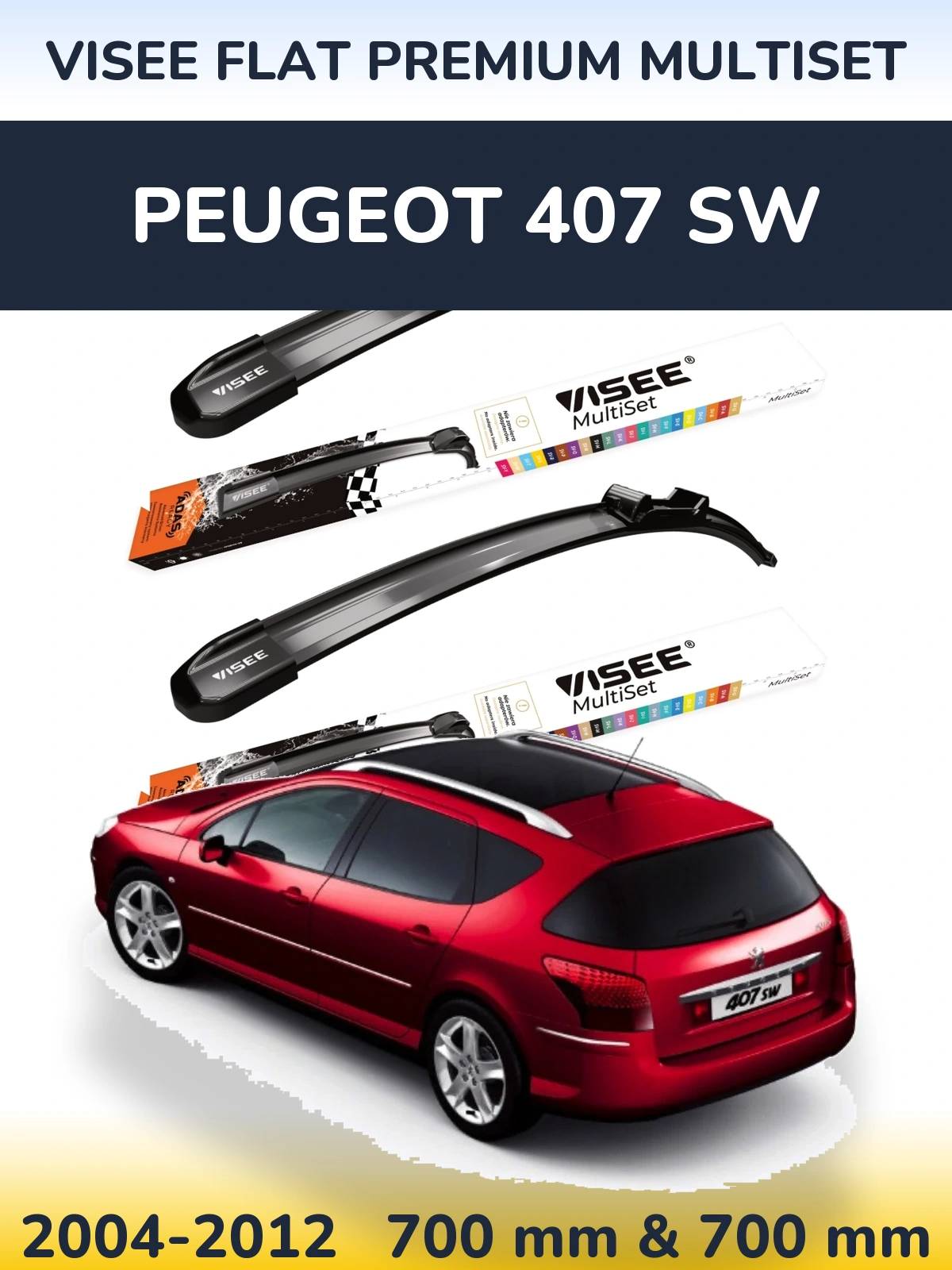 Ștergătoare VISEE FLAT PREMIUM MultiSet pentru Peugeot 407 SW