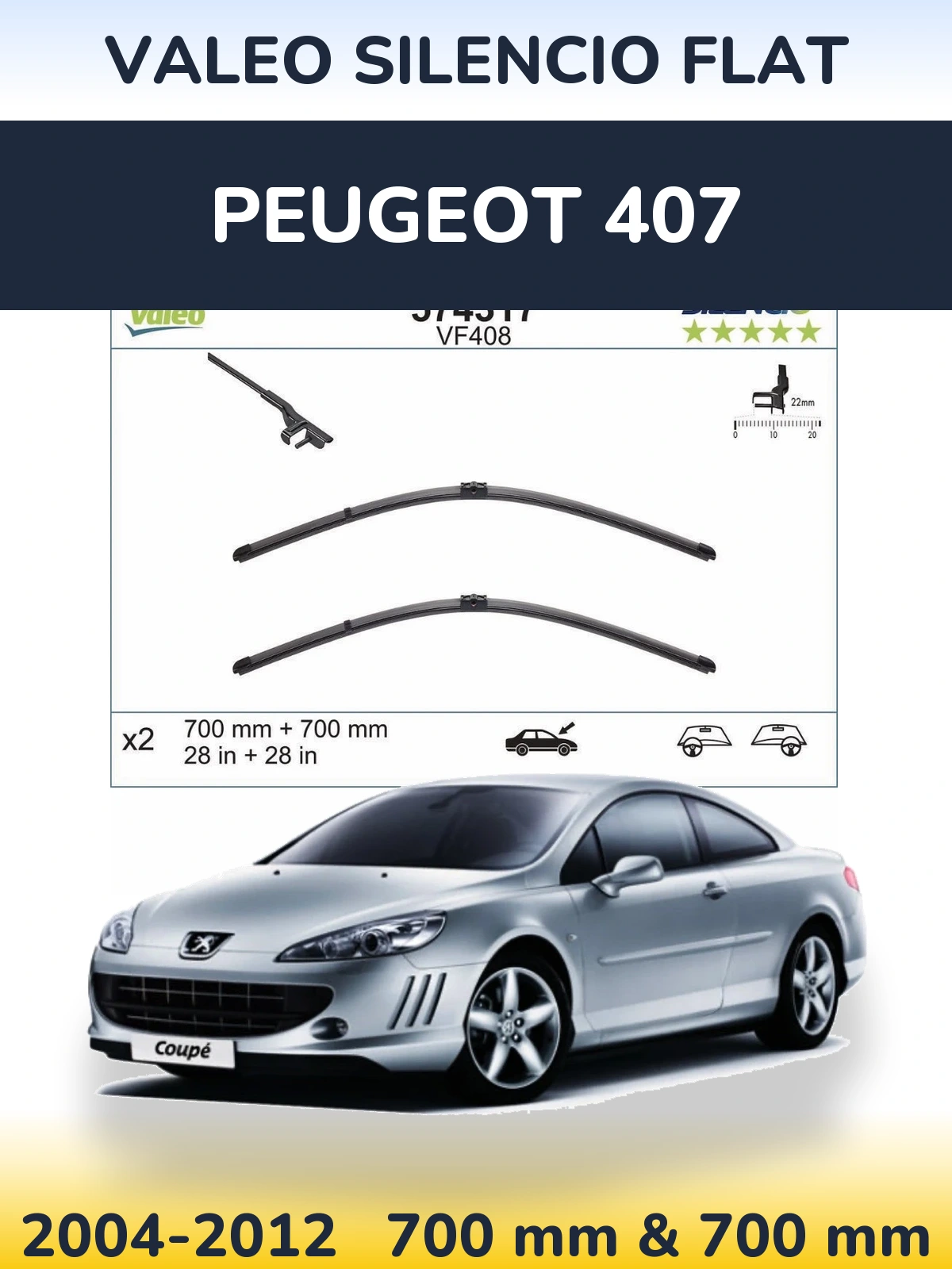 Ștergătoare Valeo Silencio Flat pentru Peugeot 407