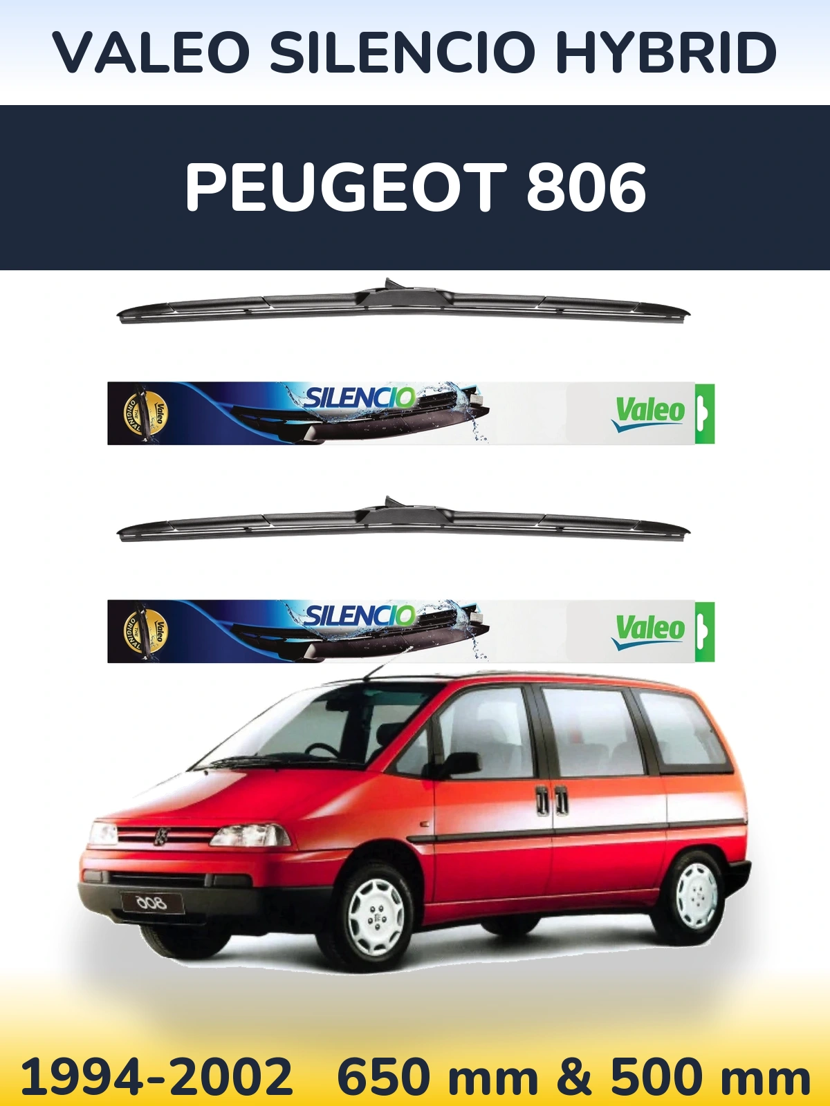 Комплект передних дворников Valeo Silencio Hybrid 650 & 500 мм для Peugeot 806 1994-2002