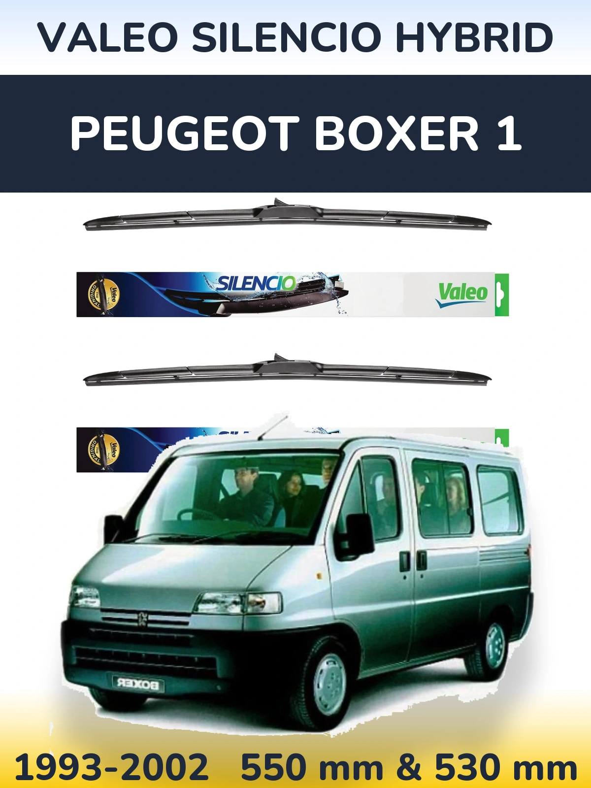 Комплект передніх щіток Valeo Silencio Hybrid 550 & 530 мм для Peugeot Boxer 1 1993-2002