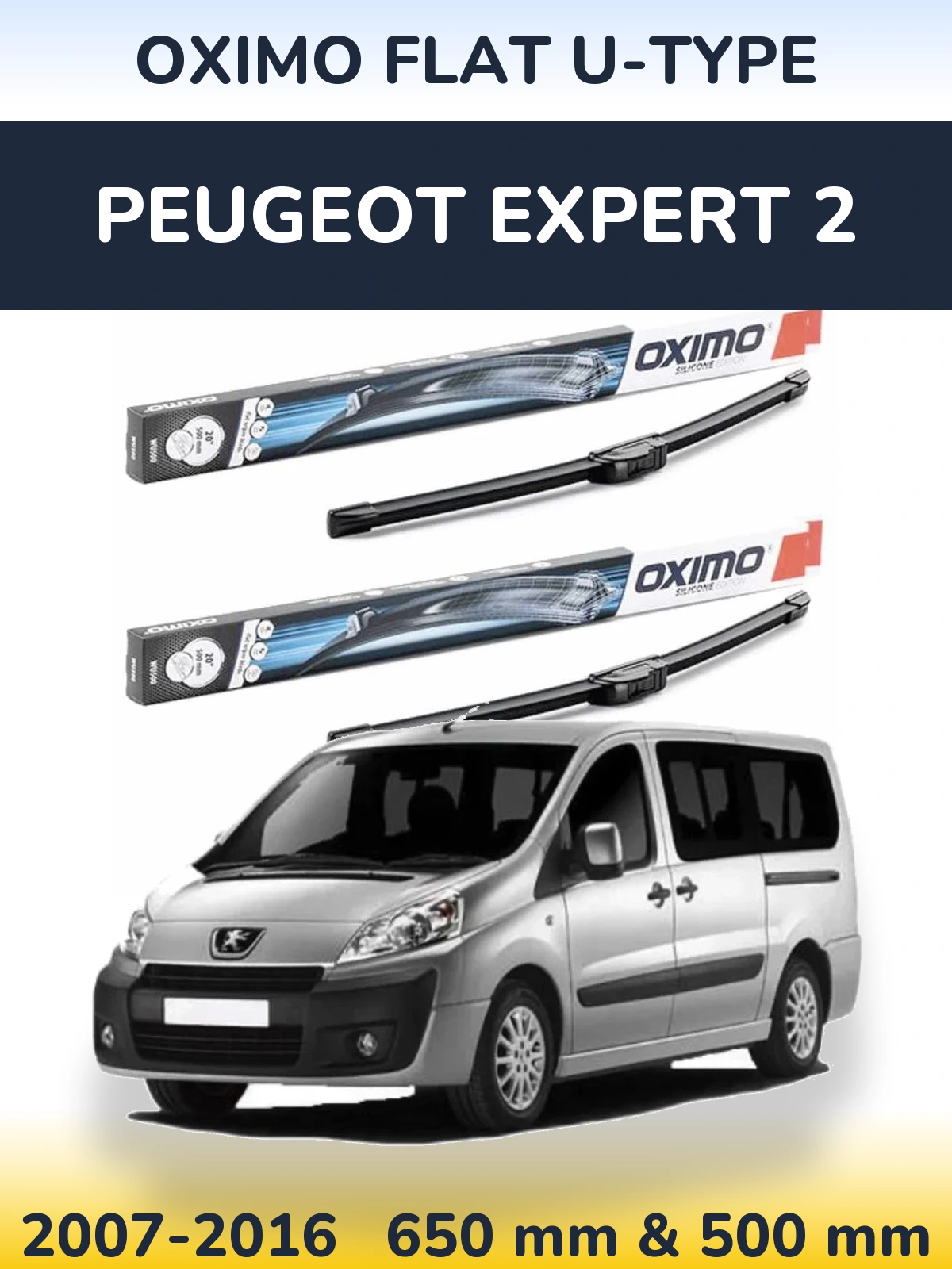 Комплект передних дворников Oximo Flat U-type 650 & 500 мм для Peugeot Expert 2 2007-2016