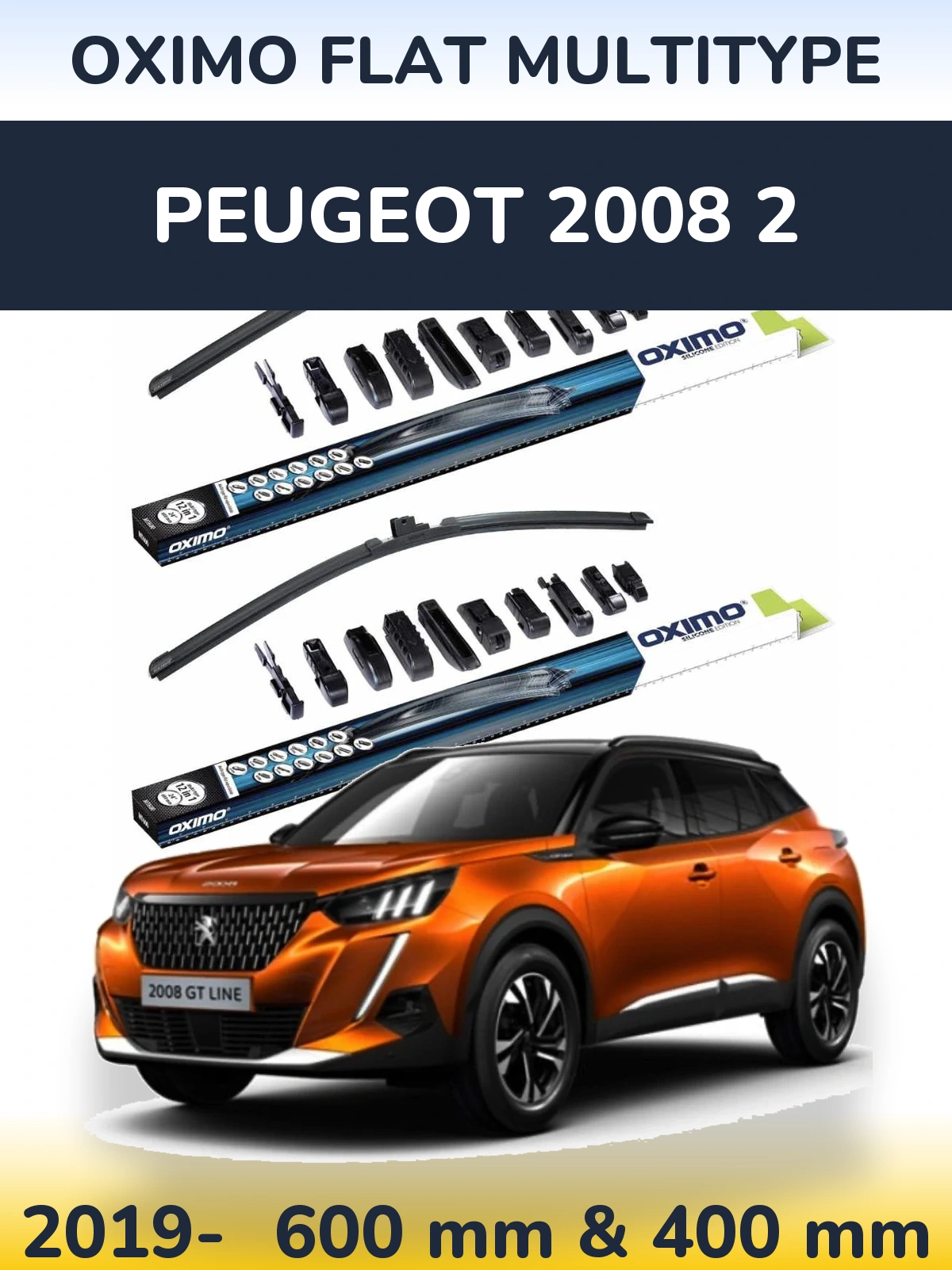 Комплект передних дворников Oximo Flat MultiТипe 600 & 400 мм для Peugeot 2008 2 2019-2026