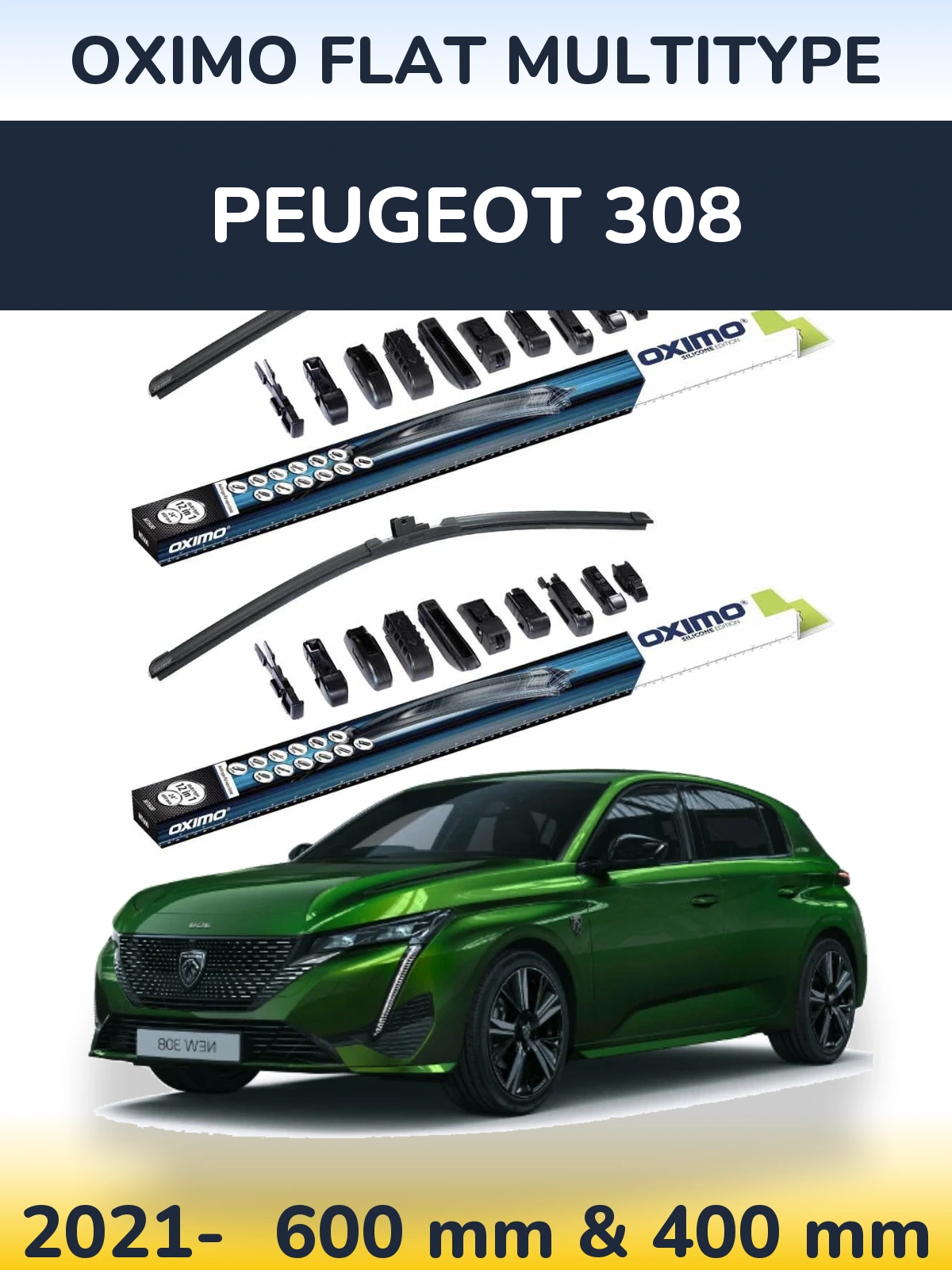 Комплект передних дворников Oximo Flat MultiТипe 600 & 400 мм для Peugeot 308 2021-2026
