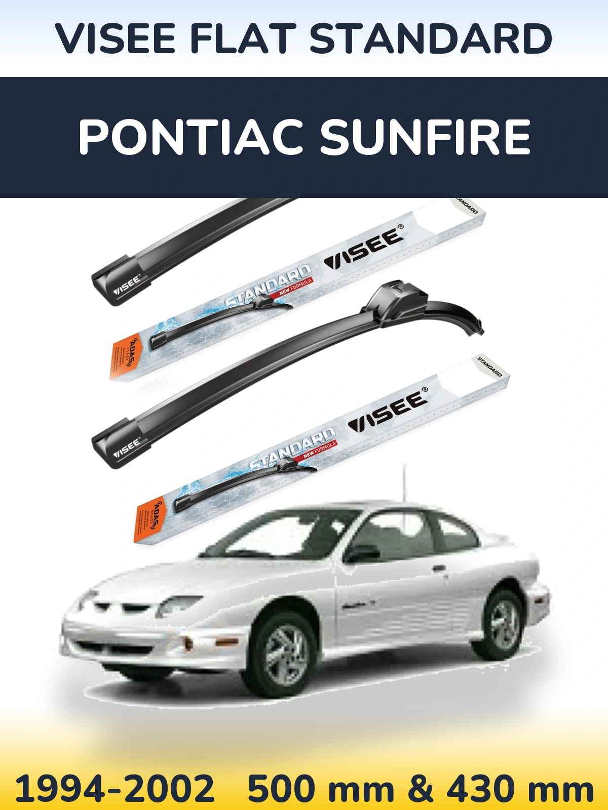 Комплект передніх щіток VISEE FLAT STANDARD 500 & 430 мм для Pontiac Sunfire 1994-2002