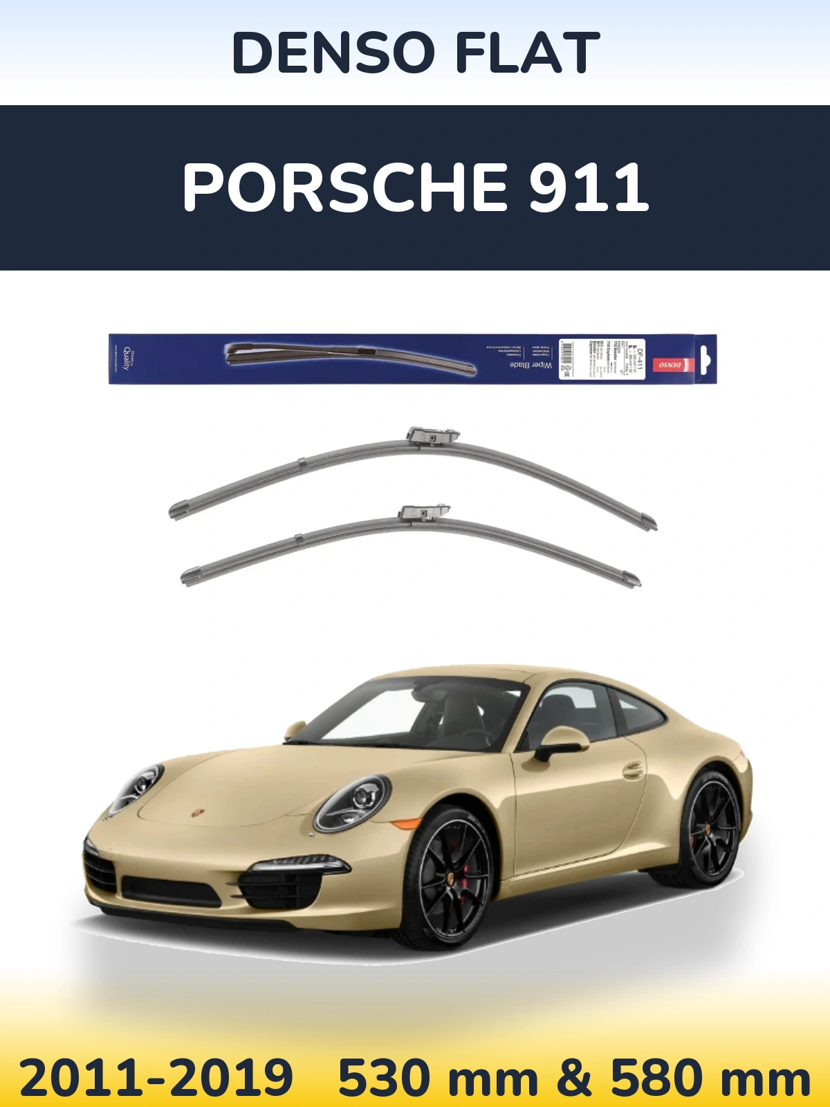 Комплект передніх щіток Denso Flat 530 & 580 мм для Porsche 911 2011-2019