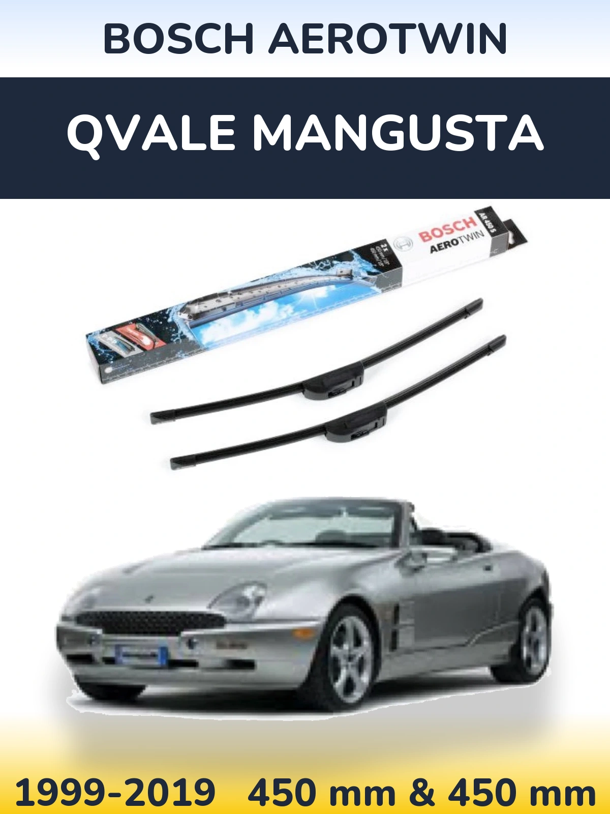 Комплект передних дворников BOSCH AeroTwin 450 & 450 мм для Qvale Mangusta 1999-2019