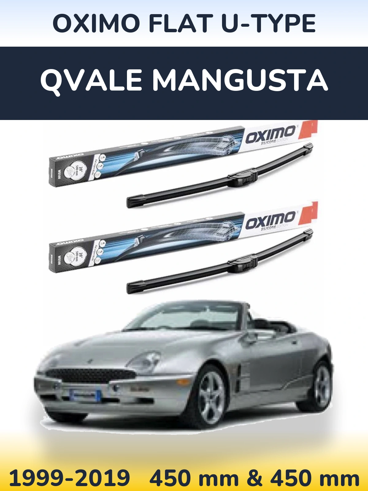 Комплект передних дворников Oximo Flat U-type 450 & 450 мм для Qvale Mangusta 1999-2019