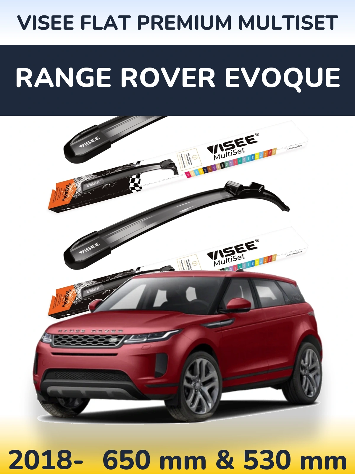 Комплект передних дворников VISEE FLAT PREMIUM MultiSet 650 & 530 мм для Range Rover Evoque 2018-2026
