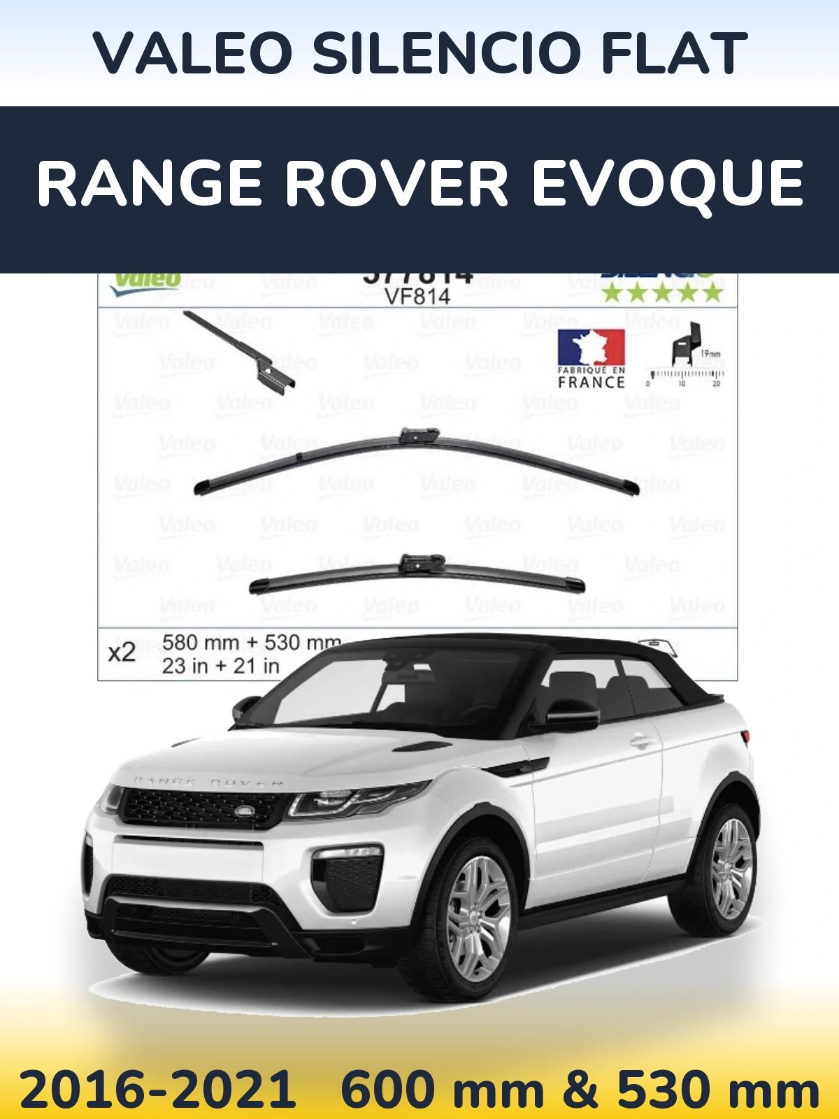 Комплект передних дворников Valeo Silencio Flat 580 & 530 мм для Range Rover Evoque 2016-2021
