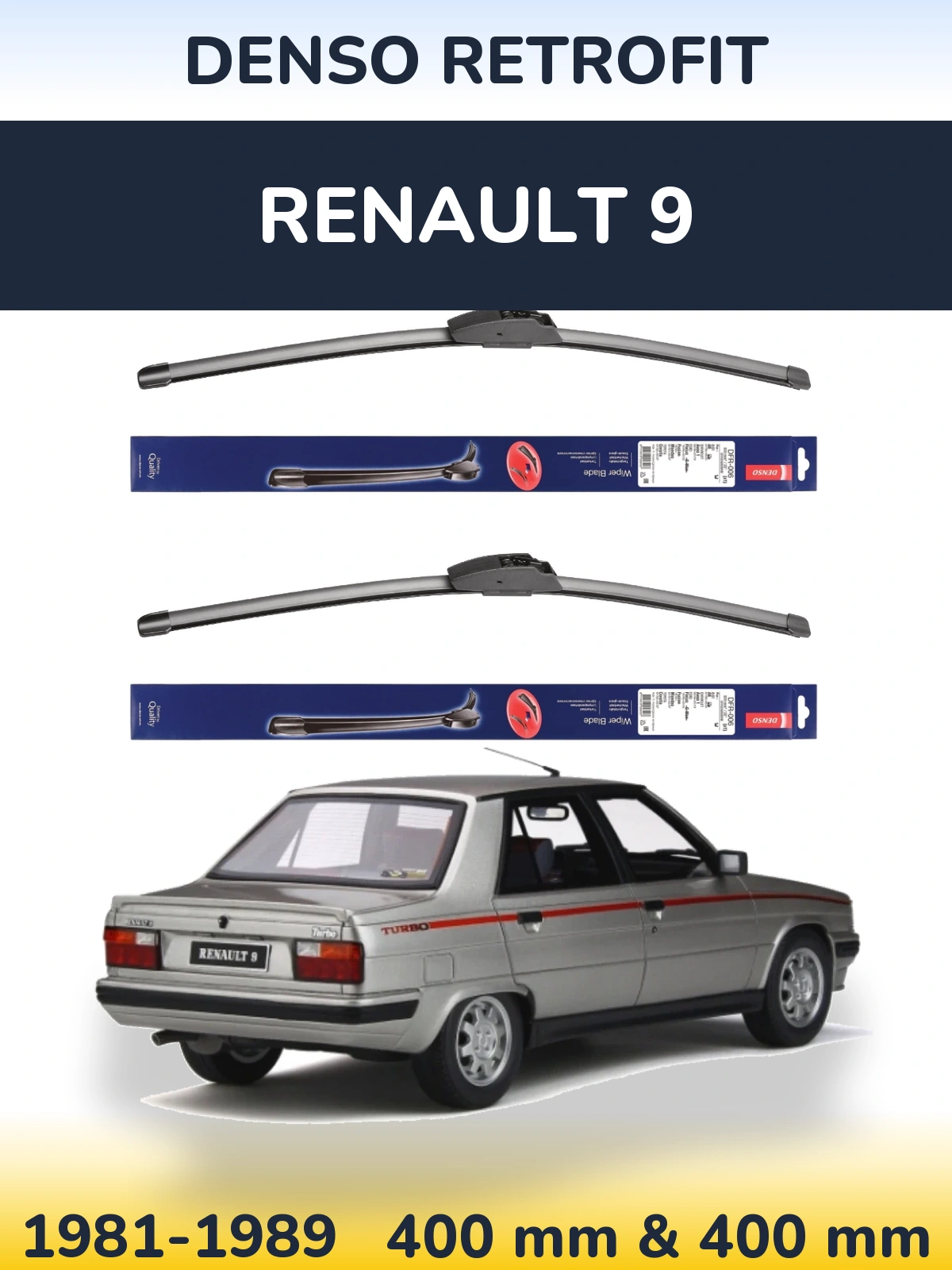 Комплект передних дворников Denso Retrofit 400 & 400 мм для Renault 9 1981-1989