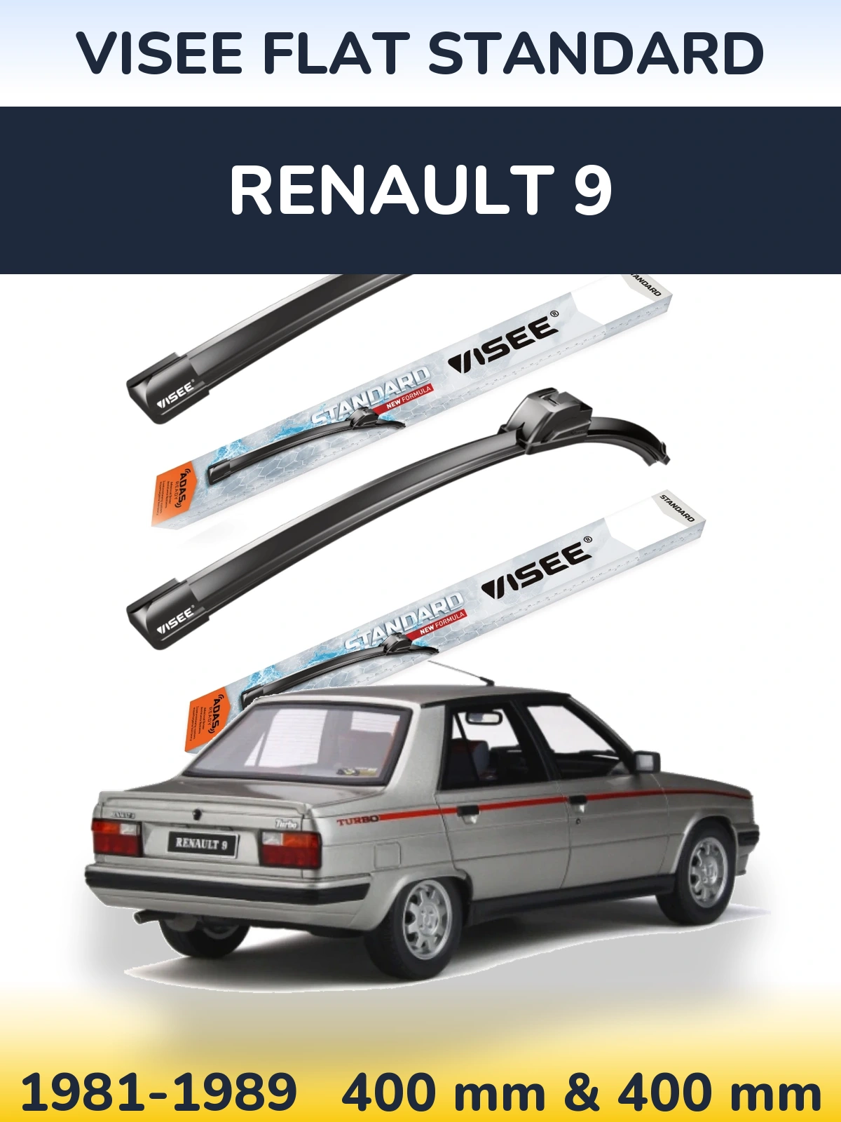 Комплект передних дворников VISEE FLAT STANDARD 400 & 400 мм для Renault 9 1981-1989
