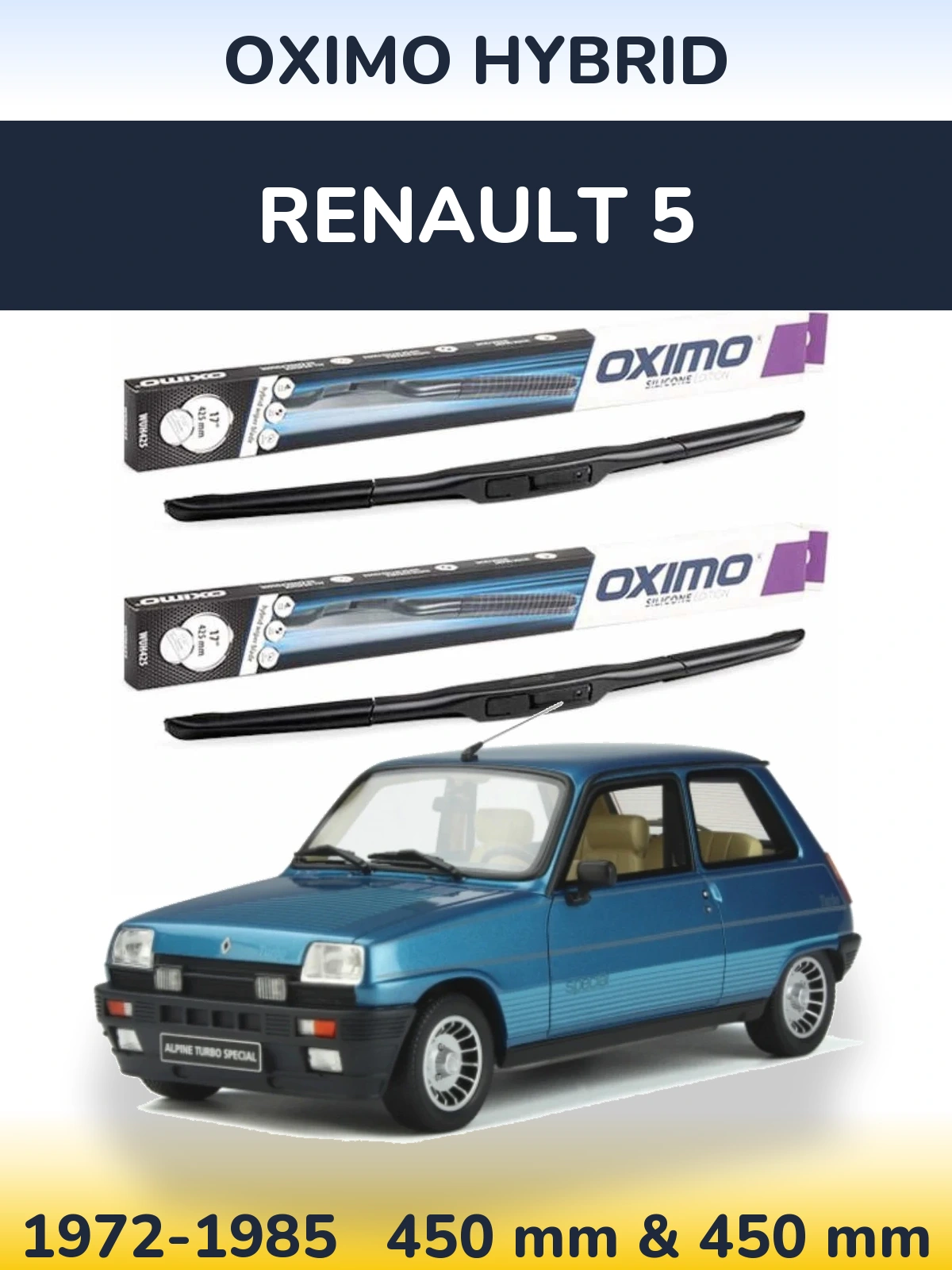 Front wiper blade set Oximo Hybrid 450 & 450 mm for Renault 5 1972-1985