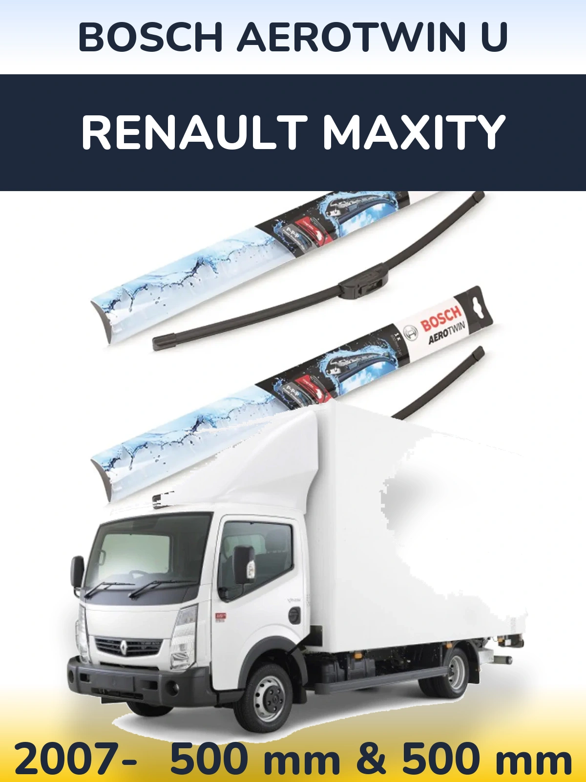 Комплект передніх щіток BOSCH AeroTwin U 500 & 500 мм для Renault Maxity 2007-2026