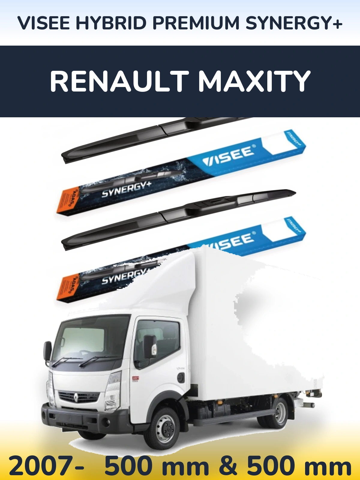 Комплект передніх щіток VISEE HYBRID PREMIUM SYNERGY+ 500 & 500 мм для Renault Maxity 2007-2026