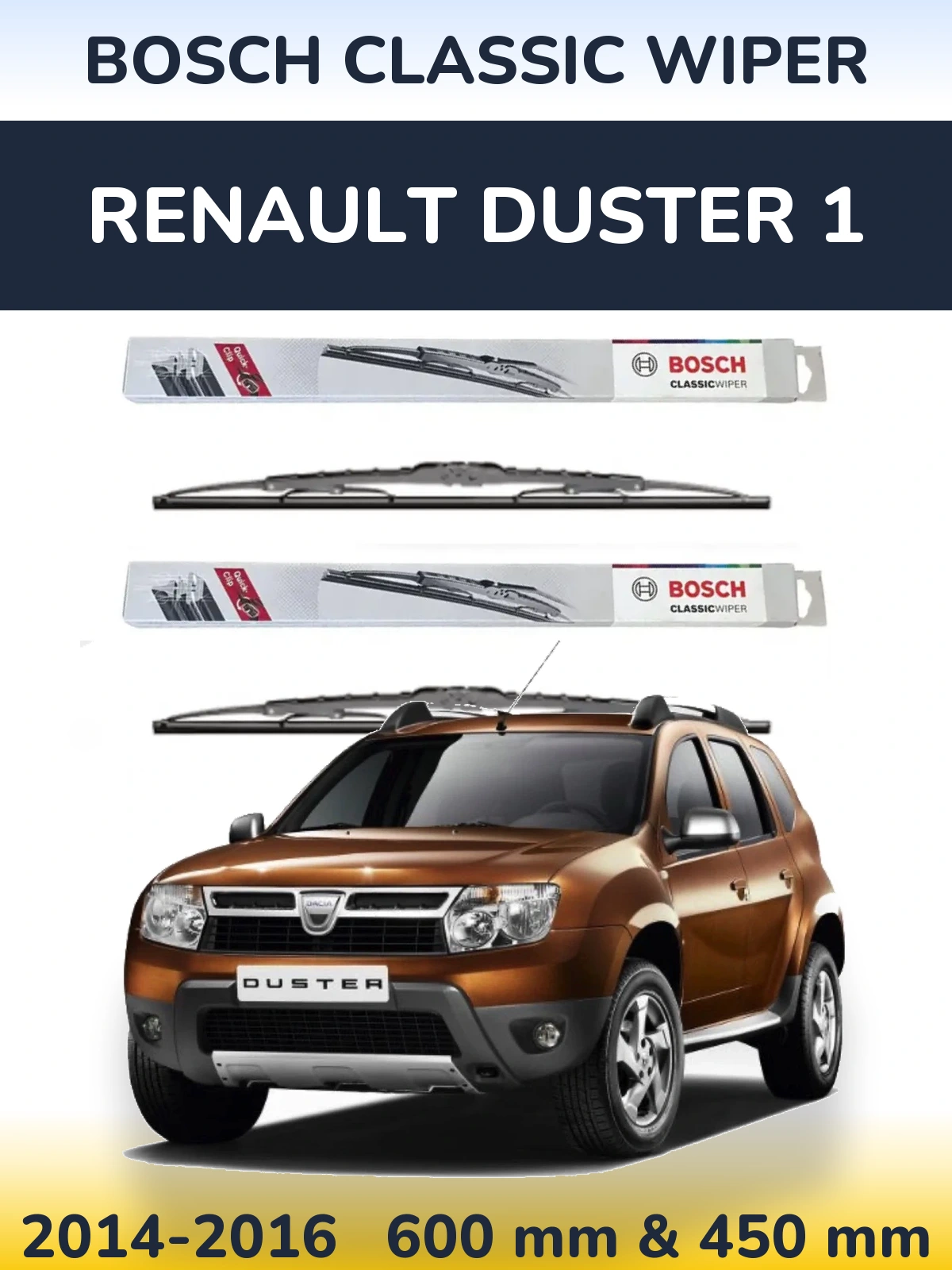 Комплект передних дворников BOSCH Classic Wiper 600 & 450 мм для Renault Duster 1 2014-2016