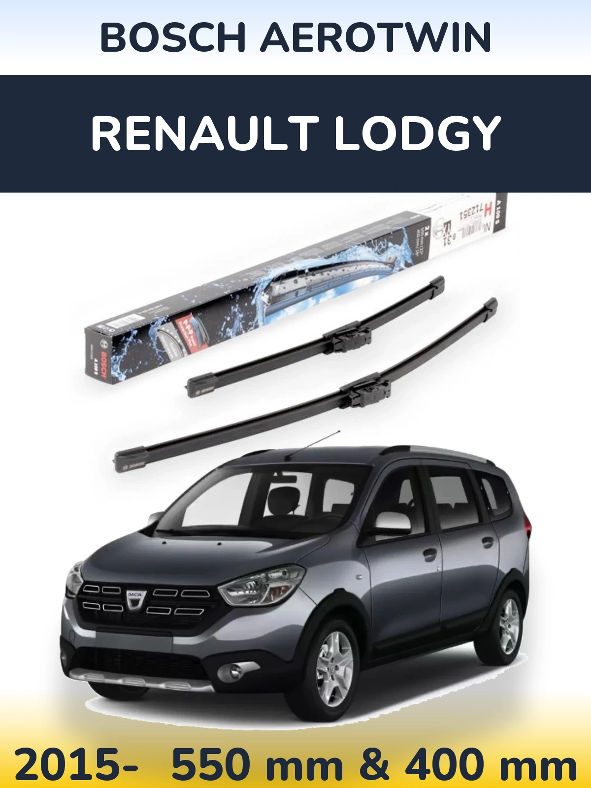Комплект передних дворников BOSCH AeroTwin 550 & 400 мм для Renault Lodgy 2015-2026
