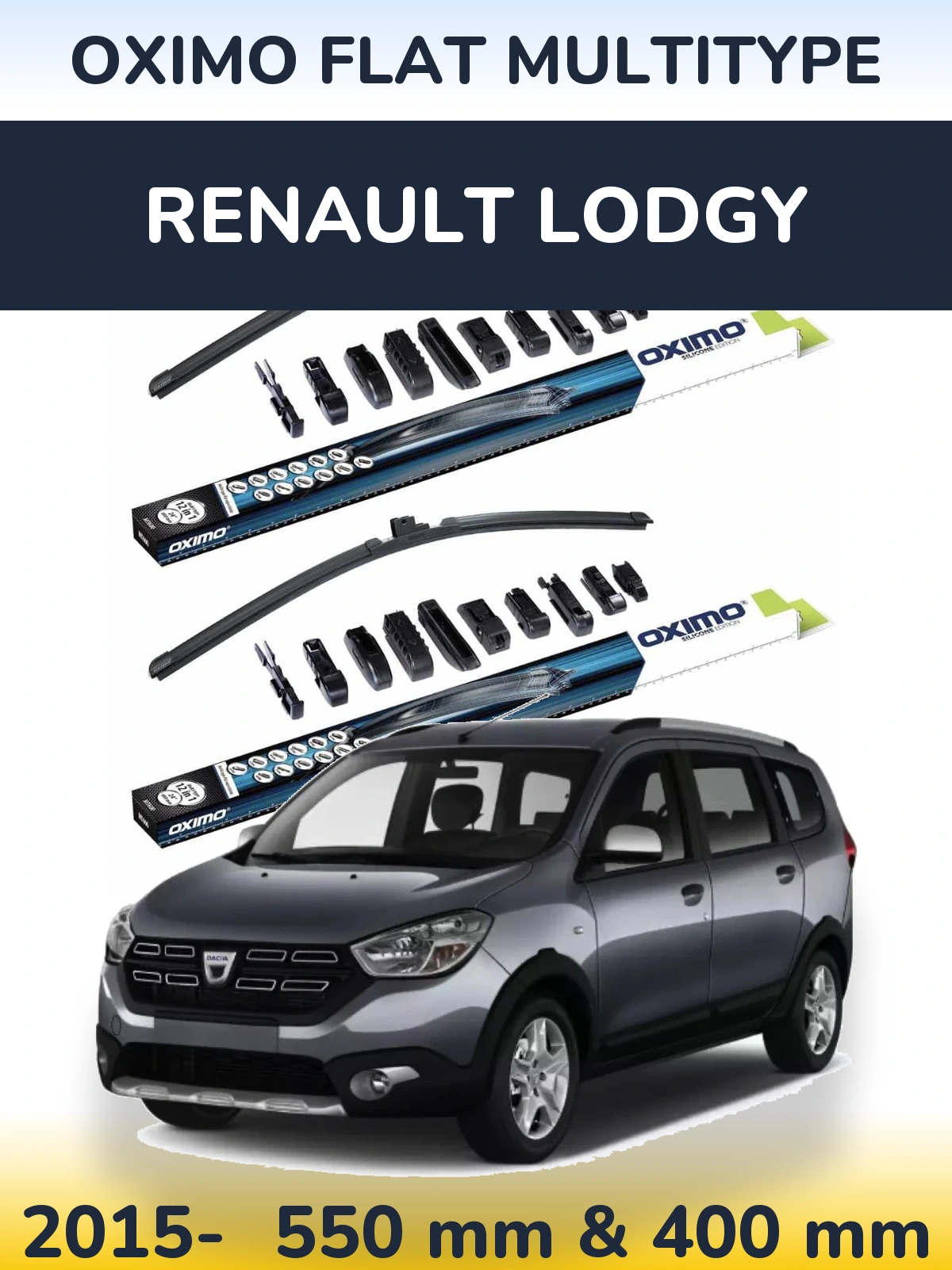 Комплект передних дворников Oximo Flat MultiТипe 550 & 400 мм для Renault Lodgy 2015-2026