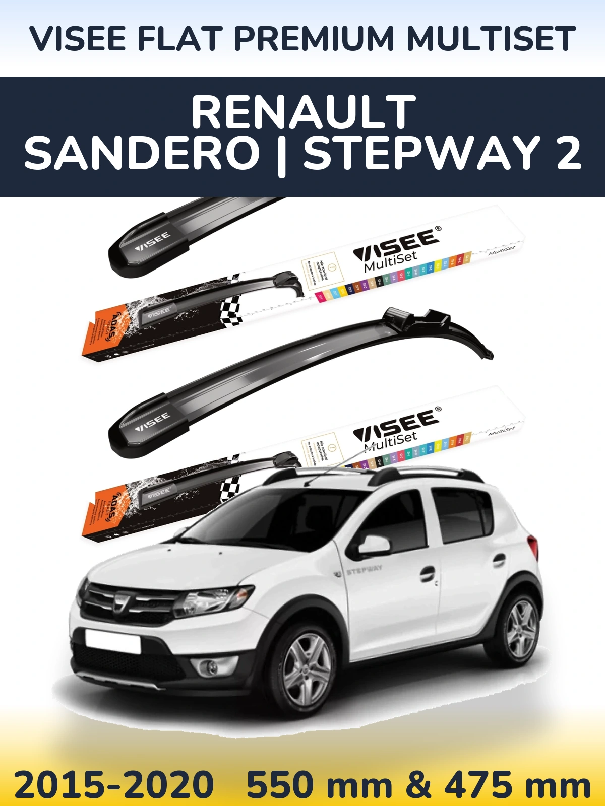 Ștergătoare VISEE FLAT PREMIUM MultiSet pentru Renault Sandero | Stepway 2