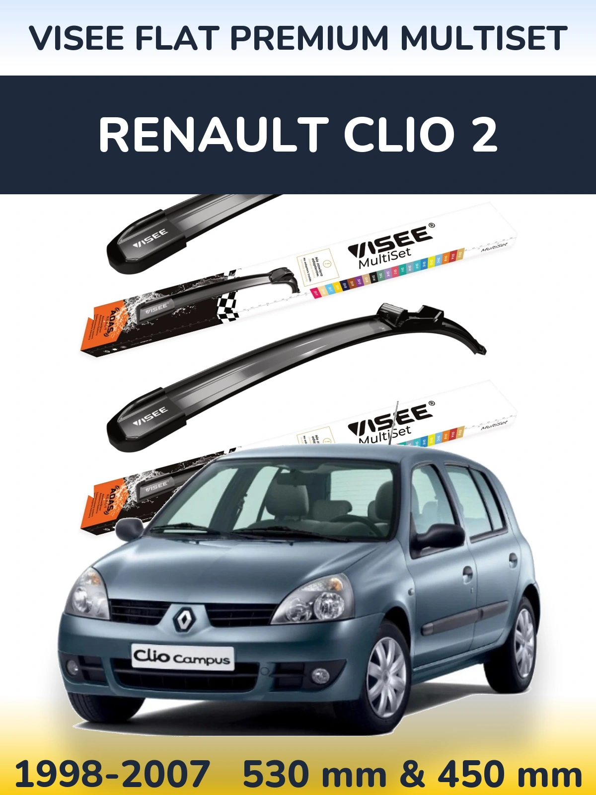 Ștergătoare VISEE FLAT PREMIUM MultiSet pentru Renault Clio 2