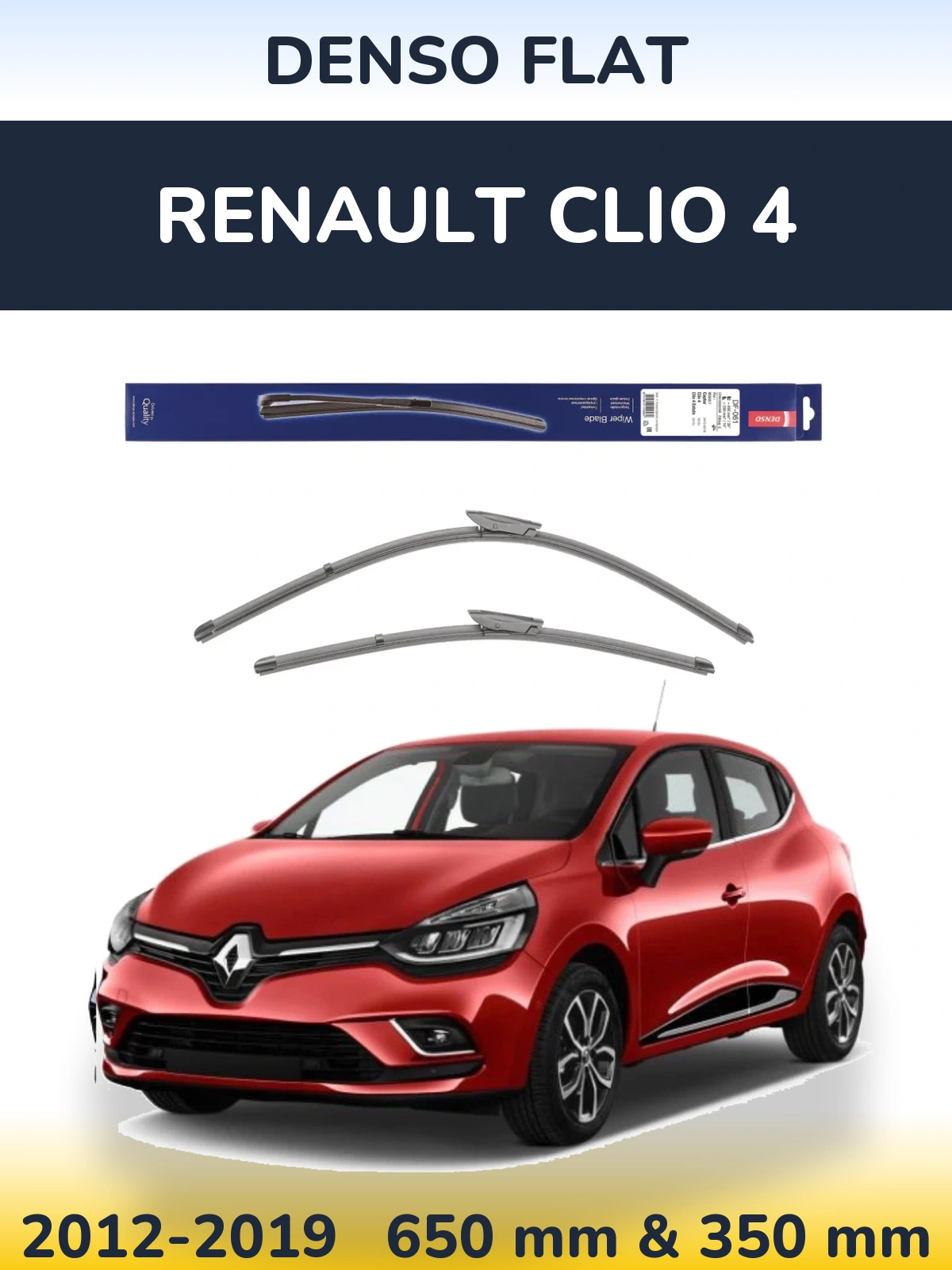 Front wiper blade set Denso Flat 650 & 350 mm for Renault Clio 4 2012-2019
