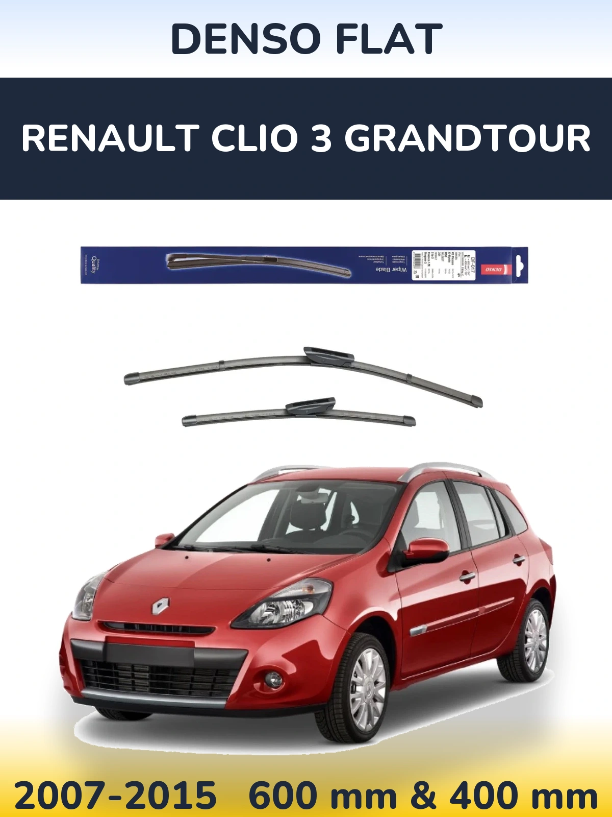 Front wiper blade set Denso Flat 600 & 400 mm for Renault Clio 3 Grandtour 2007-2015