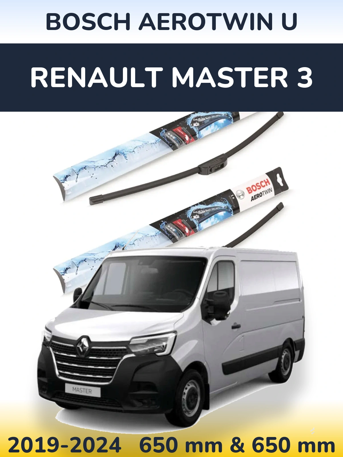 Комплект передніх щіток BOSCH AeroTwin U 650 & 650 мм для Renault Master 3 2019-2024