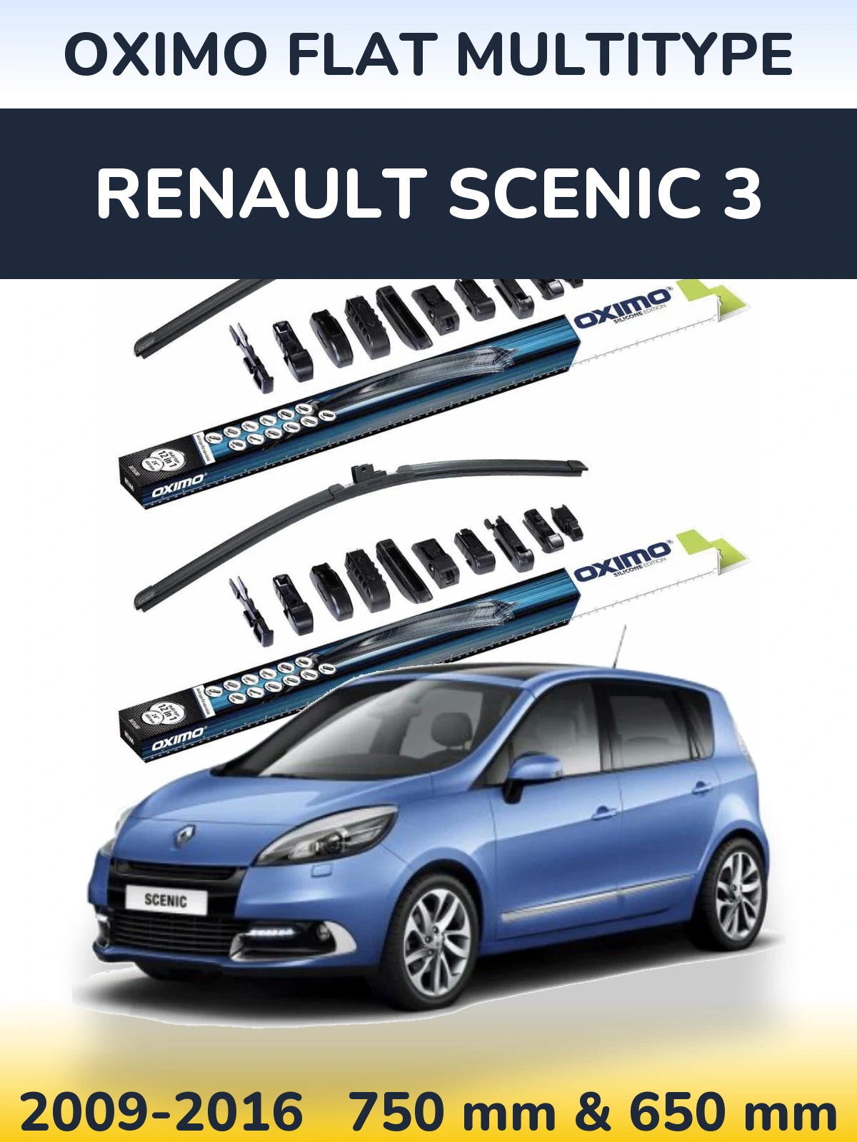 Front wiper blade set Oximo Flat MultiTypee 750 & 650 mm for Renault Scenic 3 2009-2016