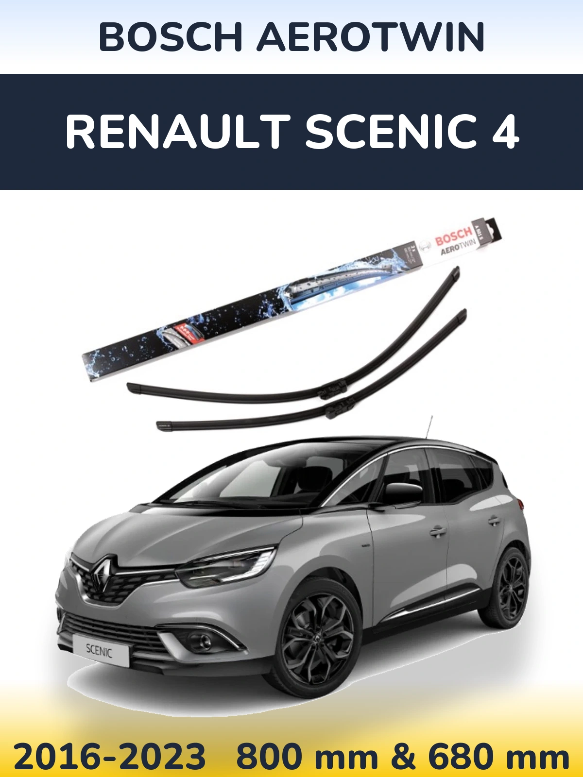 Front wiper blade set BOSCH AeroTwin 800 & 680 mm for Renault Scenic 4 2016-2023
