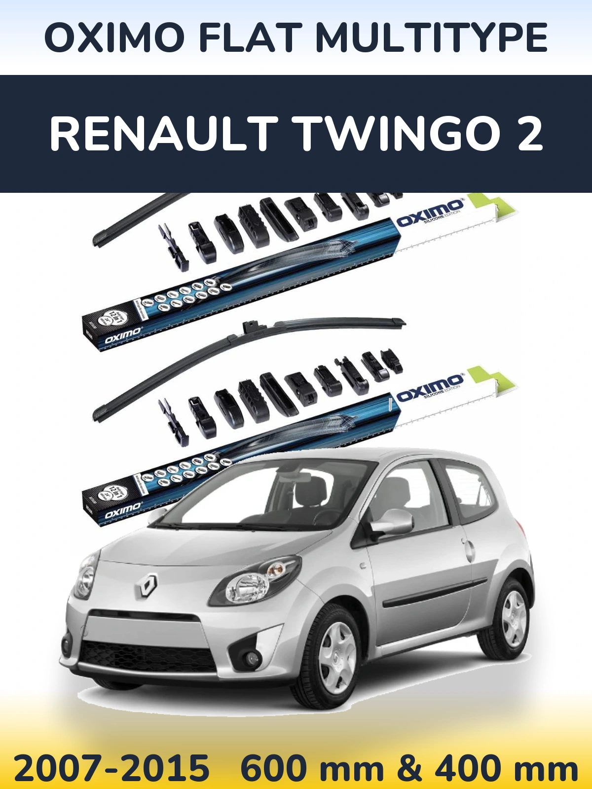 Комплект передніх щіток Oximo Flat MultiТипe 600 & 400 мм для Renault Twingo 2 2007-2015