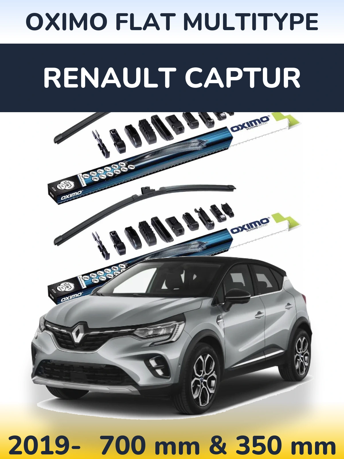 Комплект передних дворников Oximo Flat MultiТипe 700 & 350 мм для Renault Captur 2019-2026