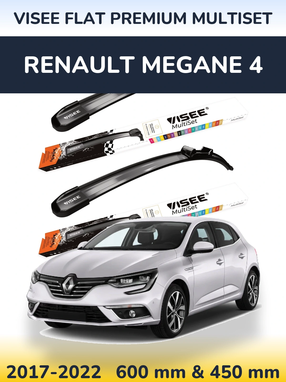 Комплект передних дворников VISEE FLAT PREMIUM MultiSet 600 & 450 мм для Renault Megane 4 2017-2022