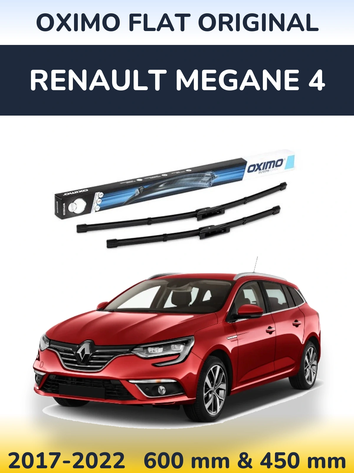 Комплект передних дворников Oximo Flat Original 600 & 450 мм для Renault Megane 4 2017-2022
