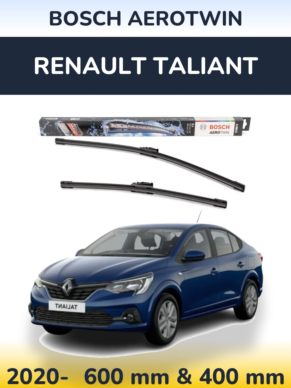 Комплект передніх щіток BOSCH AeroTwin 600 & 400 мм для Renault Taliant 2020-2026