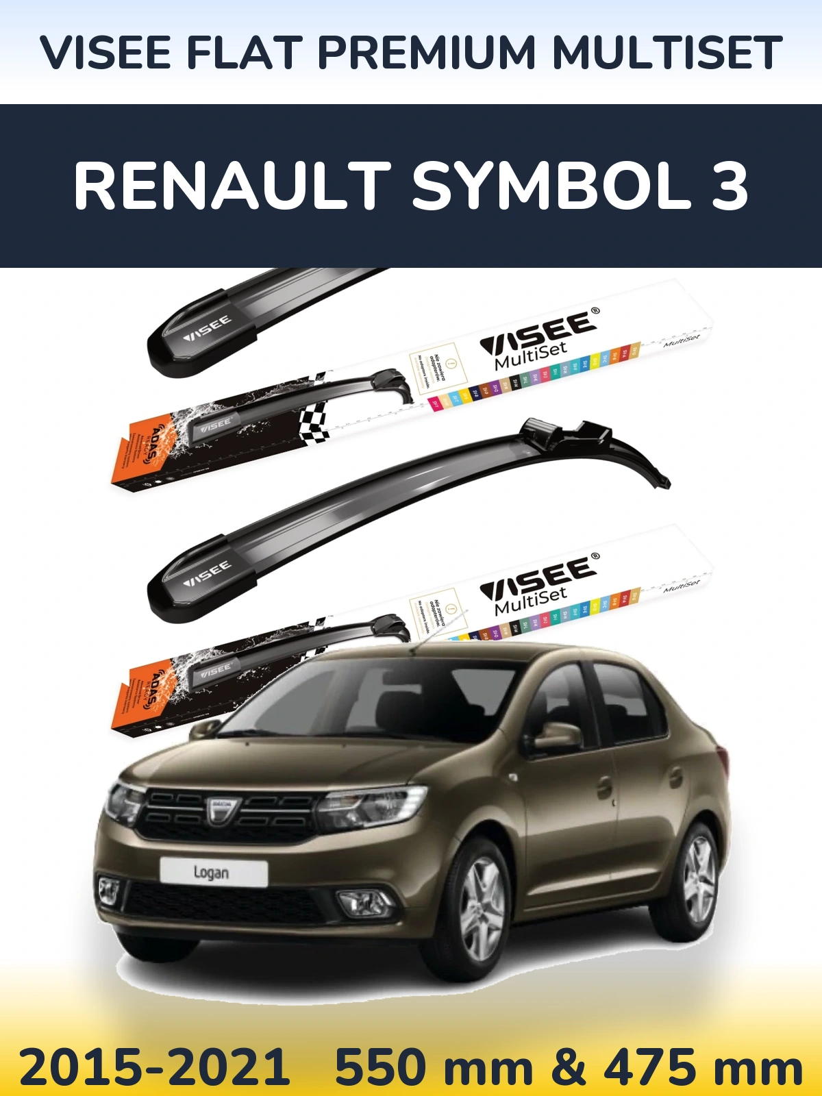 Ștergătoare VISEE FLAT PREMIUM MultiSet pentru Renault Symbol 3