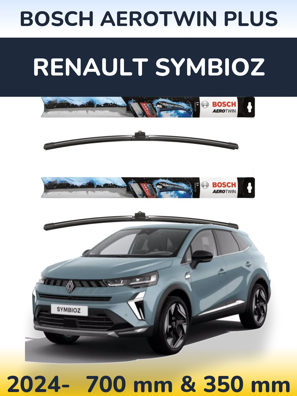Комплект передних дворников BOSCH AeroTwin Plus 700 & 350 мм для Renault Symbioz 2024-2026