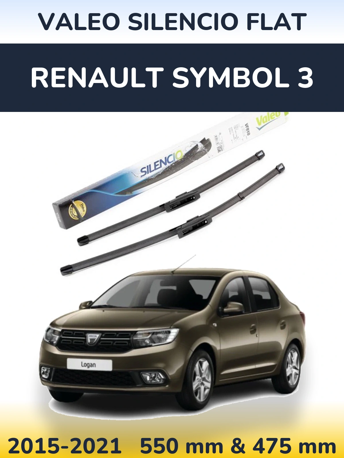 Front wiper blade set Valeo Silencio Flat 550 & 475 mm for Renault Symbol 3 2015-2021