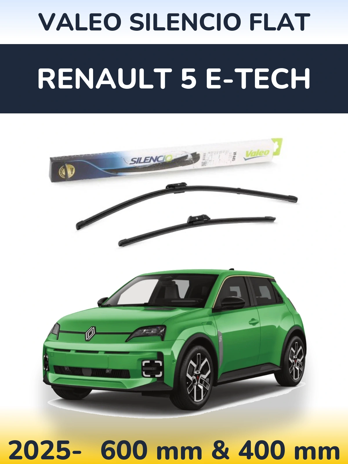 Front wiper blade set Valeo Silencio Flat 600 & 400 mm for Renault 5 E-Tech 2025-2026