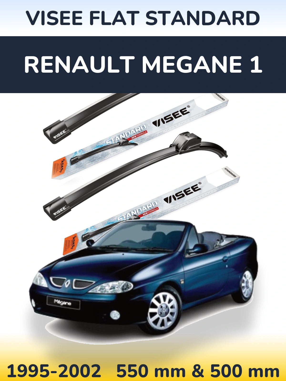 Комплект передних дворников VISEE FLAT STANDARD 550 & 500 мм для Renault Megane 1 1995-2002