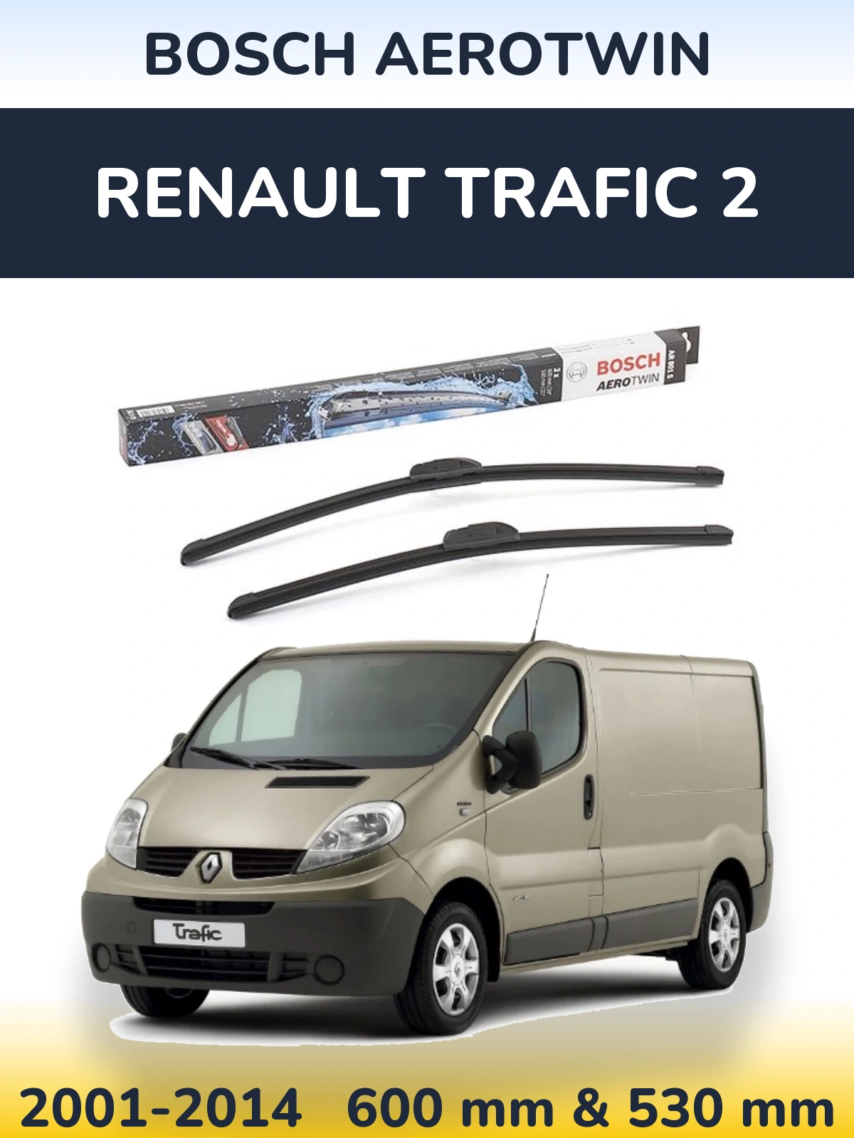 Комплект передних дворников BOSCH AeroTwin 600 & 530 мм для Renault Trafic 2 2001-2014