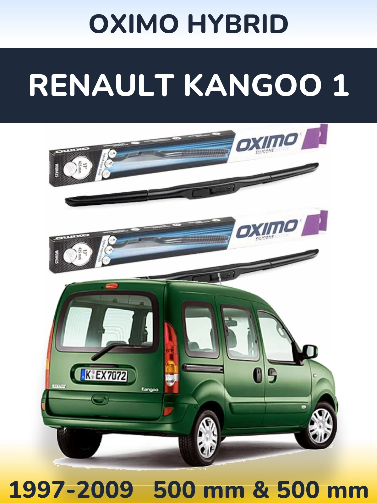 Комплект передних дворников Oximo Hybrid 500 & 500 мм для Renault Kangoo 1 1997-2009