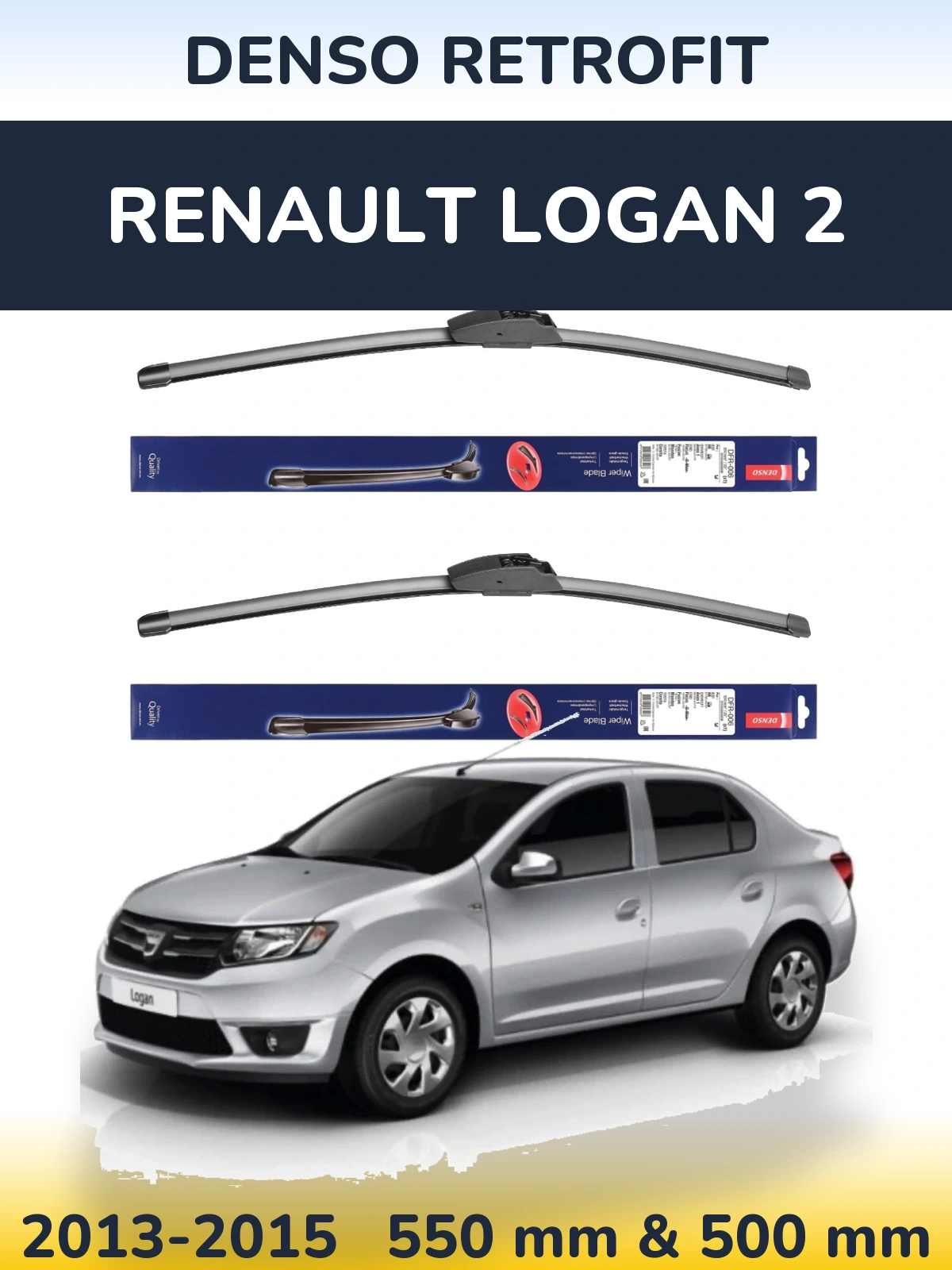 Front wiper blade set Denso Retrofit 550 & 500 mm for Renault Logan 2 2013-2015